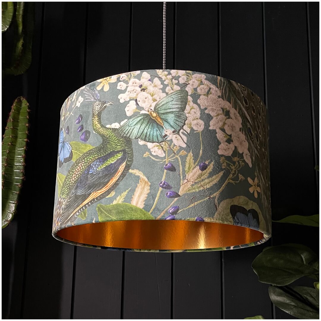 Peacock Velvet Lampshade With Gold Lining | Mint & May